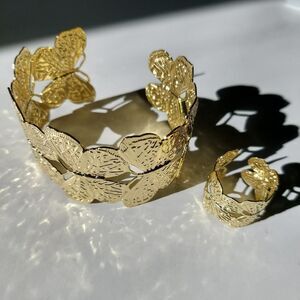 Gold butterfly ring and bangle set